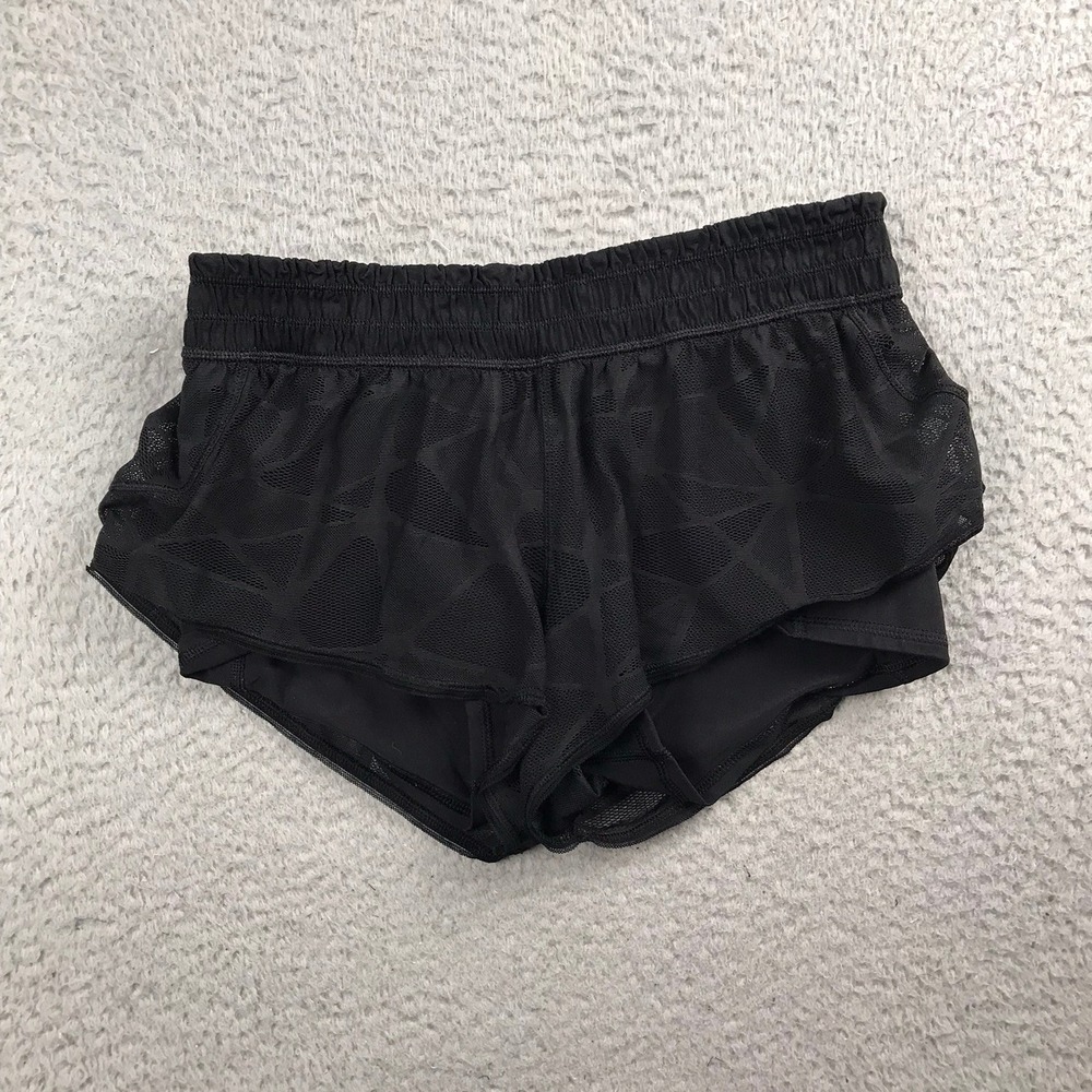 Lululemon City Sky Run By Shorts Womens 6 Black Mesh Layered Run Yoga Workout